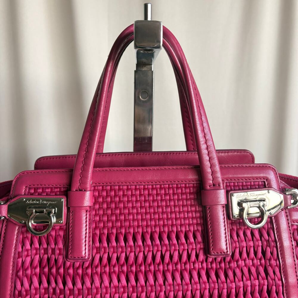 Salvatore Ferragamo Verve Pink Woven Satin Tote - Picture 11 of 16